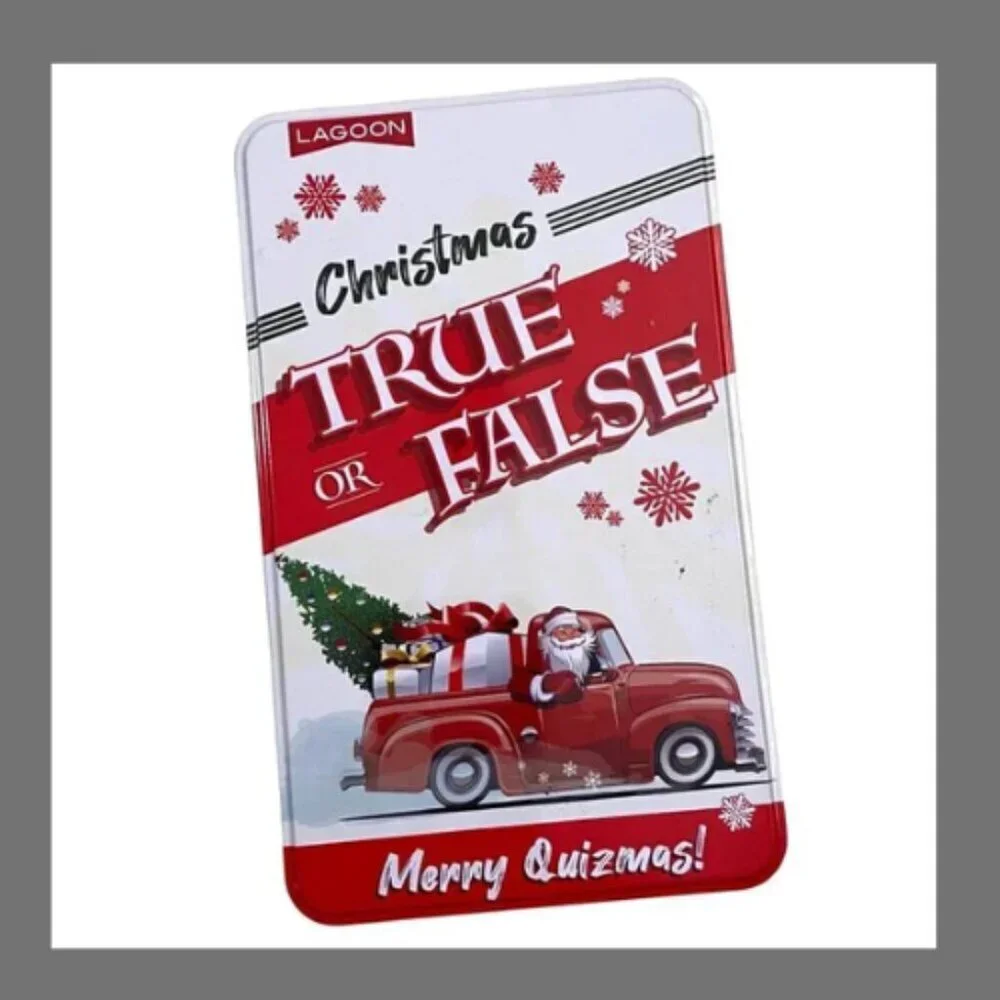 Christmas True or False Merry Quizmas Holiday Family Game Trivia Decorative Tin